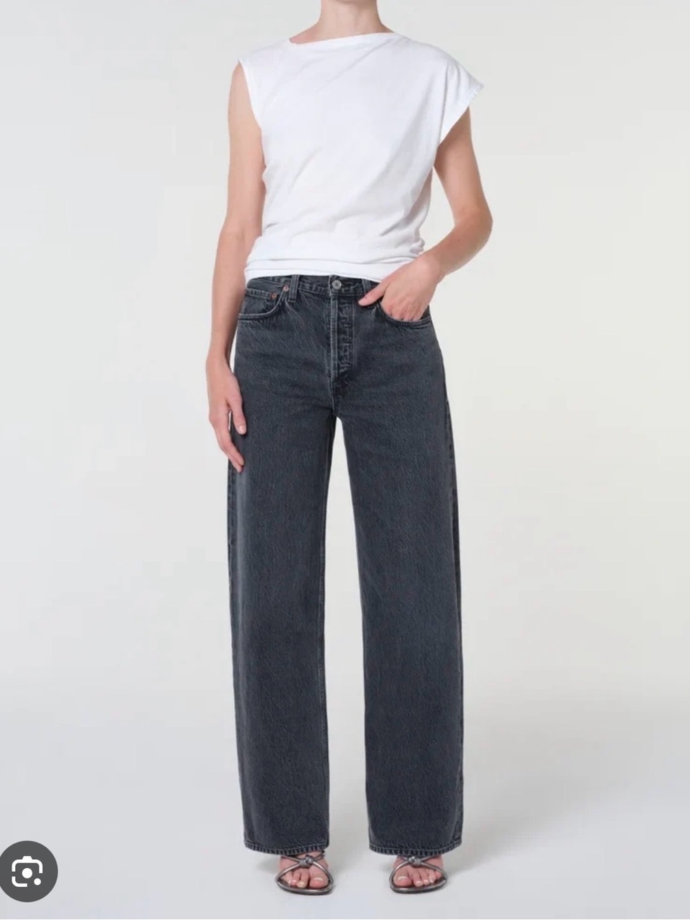 Agolde ARC Black Washed High-Rise Wide Leg Jeans